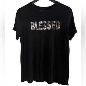 Le Rouge Women’s Black Blessed Rhinestone Tee Size Large.